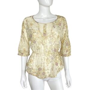 Xhilaration Sheer Floral Peplum Blouse